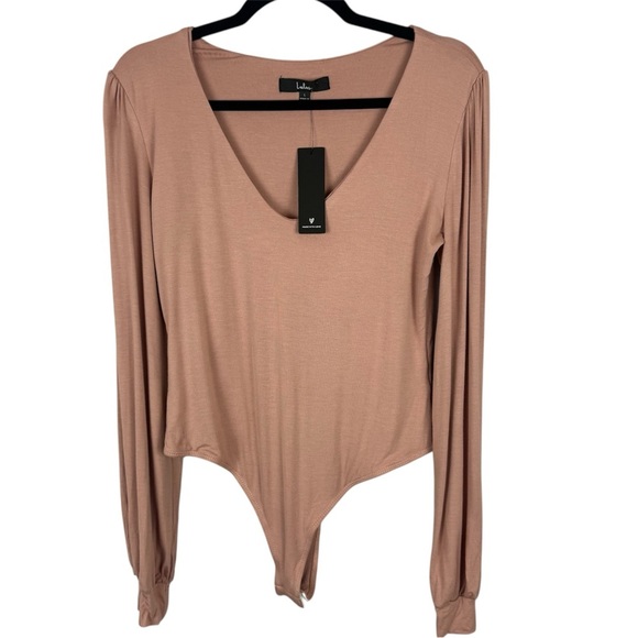 Lulu's Tan Asymmetrical Long Sleeve Bodysuit NWT - Picture 1 of 12